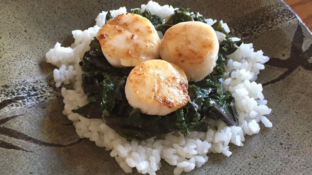 Coconut Creamed Greens and Scallops